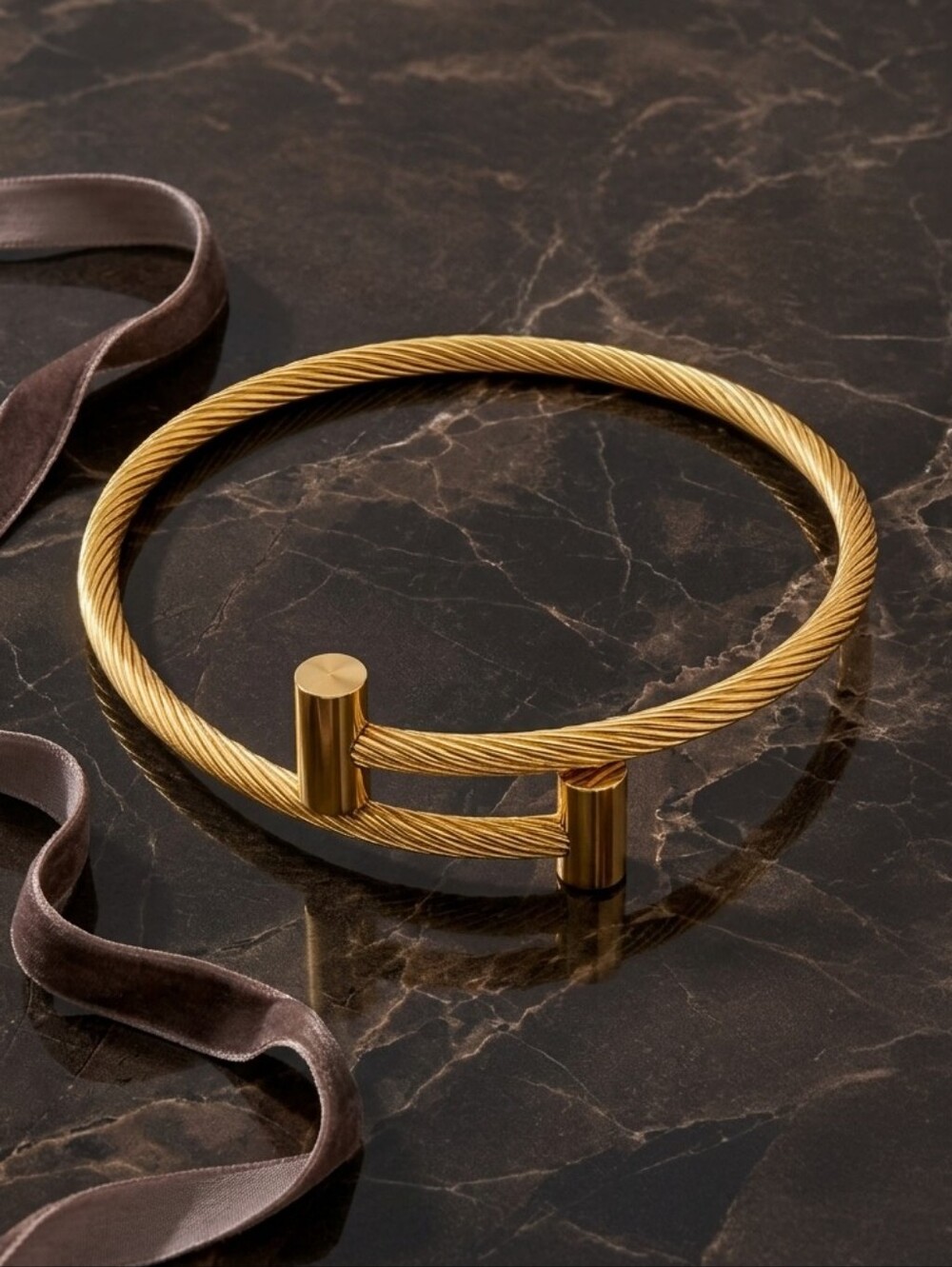18K Gold Plated Cable Cuff Bracelet Adjustable Twisted Wire Bangle Unisex 7.5"